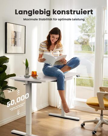 Стіл ErGear з регульованою висотою 120 x 60 см, Електричний стіл з регулюванням висоти з шухлядою та 4 смарт-панелями з функцією пам&39яті, Т-подібна конструкція ніжок для стійкості, Багатосекційна стільниця 120 x 60 см, білий колір шухляда