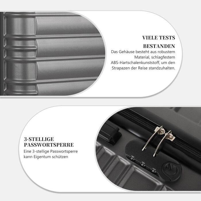 Ручна поклажа, 20-дюймова валіза з твердою оболонкою, візок, легка валіза на колесах з ABS-пластику, дорожня валіза з 4 колесами, 3-значний кодовий замок (темно-сірий, 41 л) Темно-сіра ручна поклажа (M)
