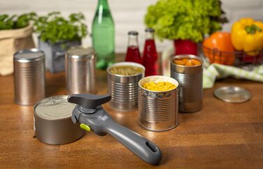 Автоматичний безпечний консервний нож KUHN RIKON сірий, безпечний консервний ніж, без гострих країв, автоматично захоплює край бан