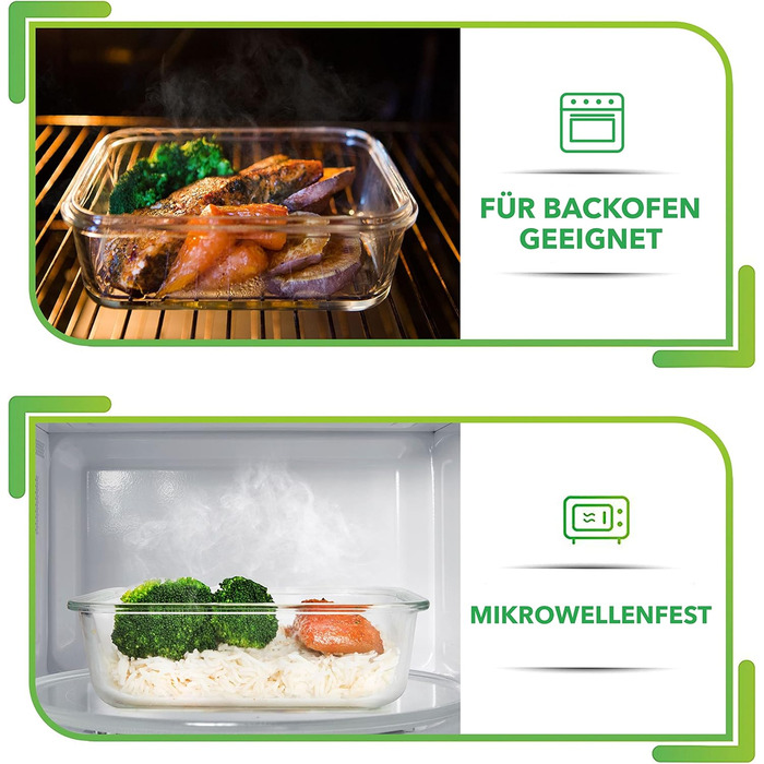 Скляні контейнери для зберігання продуктів з кришками - Коробки для приготування їжі - Набір скляних контейнерів - Можна мити в посудомийній машині, використовувати в мікрохвильовій печі та морозильній камері (1060 мл 1 відділення) 5 шт. по 1060 мл - 1 ві