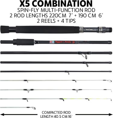 Вудки для подорожей серії X5, готові до використання, спінінг-флай - комбінація вудки X5 та 2 котушок, вудка X5, X5 Max Super Compact, багатофункціональні вудки, 4 наконечники, 5 технік лову, 1 вудка. Комбінація X5