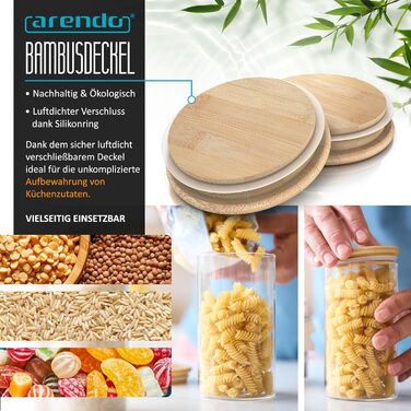 Банки для зберігання з кришками, 2 літри - Набір з 3 шт. - 10 x 28 см / - Скляні контейнери - Термостійкі - Банки для зберігання з дерев&39яними кришками - Герметичні - для мюслі, цукру, борошна, спагеті, кави, рису