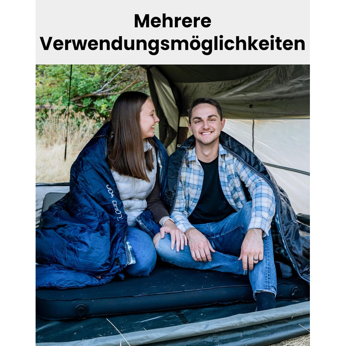 Спальний мішок KingCamp для дорослих, зимовий, фланелевий, компактний, 3-4 сезони, ковдра для кемпінгу, подорожей, наметів, походів, на вулиці, в приміщенні, від 4C до -15C/230 x 90 см Thicker Pro Navy-L-Zip