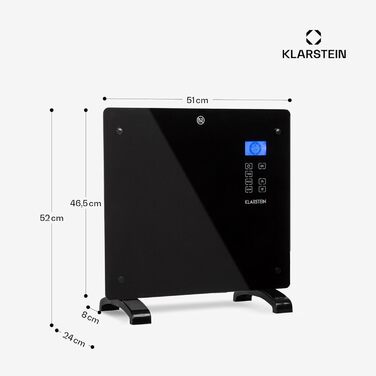Електричний обігрівач Klarstein, конвекторний обігрівач з колесами, портативний електричний обігрівач, енергозберігаючий, тонкий, тихий електричний обігрівач, окремостоячий електричний радіатор з термостатом, 1000 Вт - до 20 м, чорний