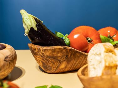 Набір з 2 багетів з оливкового дерева Миска для хліба - Миска для закусок подовжена - Сільська дерев'яна миска - Декоративна миска