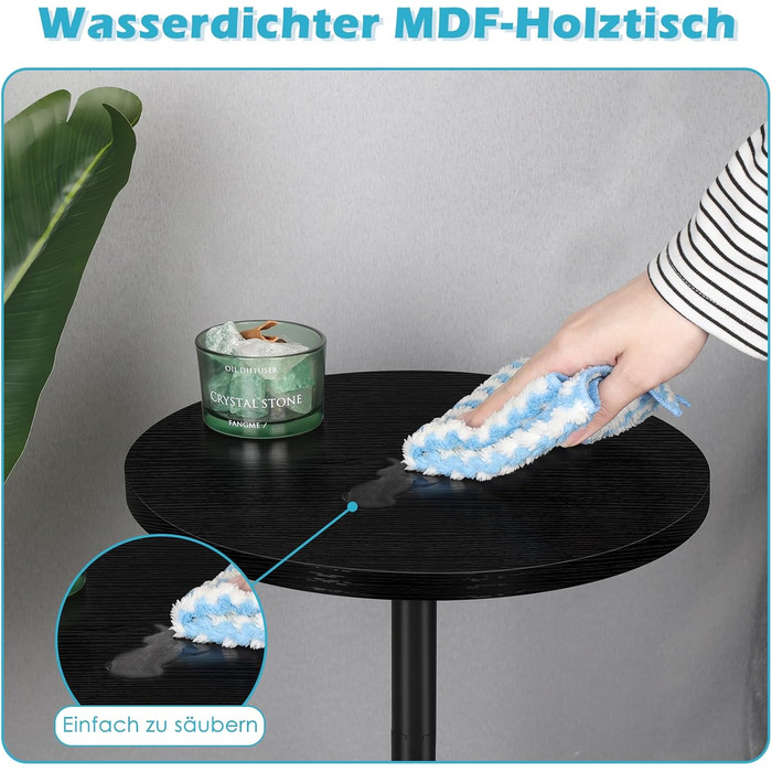 Невеликий чорний круглий журнальний столик Smusei з мармуровою основою - приставний столик для вітальні, спальні, невеликих приміщень - 32 см, чорний