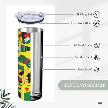 Кухоль з прямою трубочкою, ямайські елементи, принт, дорожній кухоль, підходить для кемпінгу, офісу та дому, 590 мл