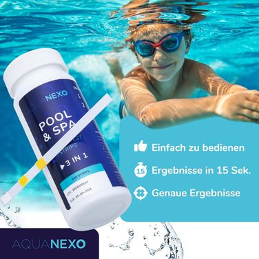 Тестові смужки для басейну AQUANEXO 100, 3-в-1, Аксесуари для басейнів, Тестер для дитячих басейнів, Гідромасажний басейн, Тестер води для басейнів, Тестер pH та хлору для басейну, Тестові смужки для pH