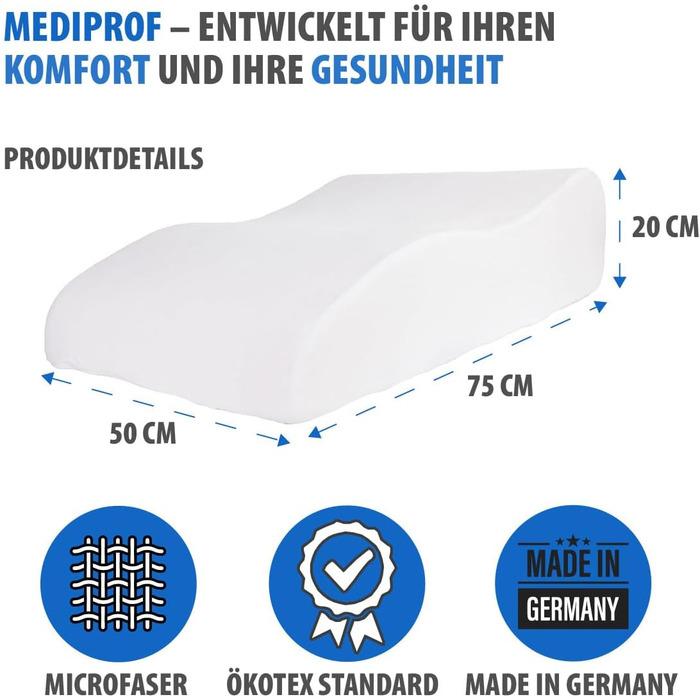 Ортопедична подушка для ніг MEDISAFETY MEDIPROF Оригінал від MediSafety (75x50x20 см) Зроблено в Німеччині Сертифіковано Oeko-Tex