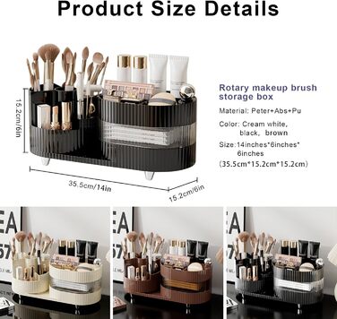 Органайзер для косметики DASITON, обертовий на 360 органайзер для пензлів для макіяжу, велика місткість для зберігання косметики з висувними ящиками, органайзер для макіяжу для туалетного столика, спальні, ванної кімнати (чорний) чорний трирівневий