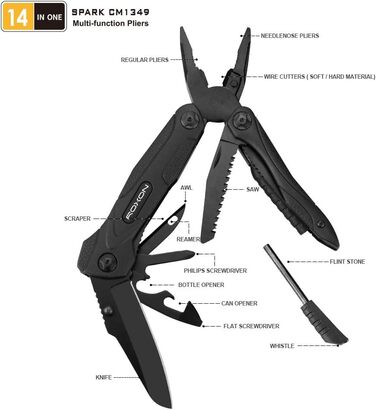 Плоскогубці ROXON CM1349 Spark Multitool, складні плоскогубці Multitools 14-в-1, багатофункціональний портативний набір мультиінструментів для виживання на природі