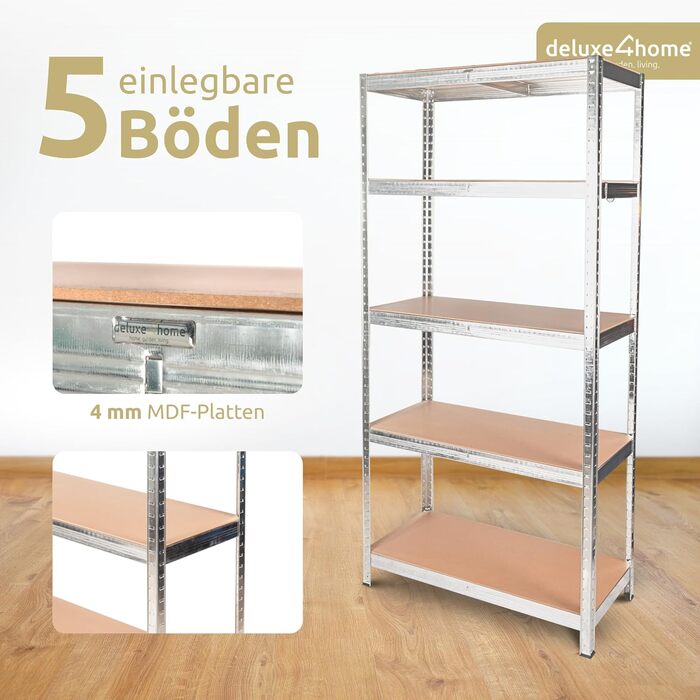 Комплект із 2 міцних стелажів, сріблястий Оцинковані стелажі для підвалу 40x90x180 см Стелажі для зберігання, кожен вантажопідйомністю до 875 кг Сталевий стелаж зі сталевим каркасом та регульованими полицями