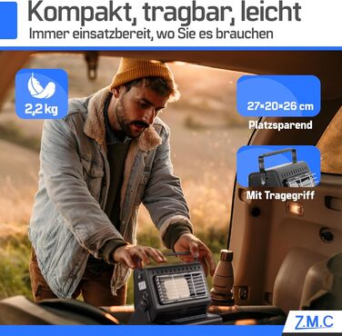 Портативний газовий обігрівач та газова плита ZMC 2-в-1 з підключенням для зрідженого газу, кемпінговий обігрівач 1,3 кВт