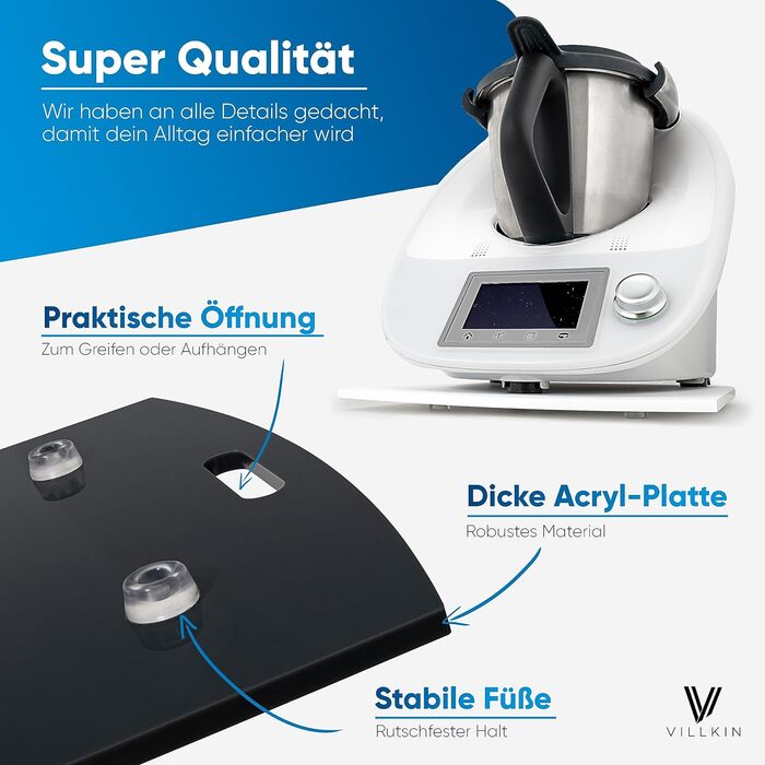Розсувна дошка Villkin, сумісна з Thermomix TM5 і TM6 - Виготовлена з акрилового скла з високоякісними тефлоновими планерами - Накладка для зручного переміщення (універсальне, матове скло/прозоре) Універсальне матове скло / прозоре