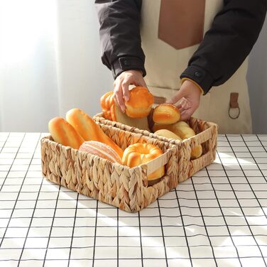 Плетені кошики-органайзери YAHUAN з водяного гіацинта, прямокутні кошики з верби з інтегрованими ручками, невеликі кошики для зберігання на полицях, кухня, косметика, туалетний папір (водяний гіацинт, 2 шт.)