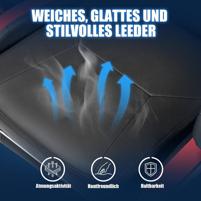 Ігрове крісло GTPLAYER, офісне крісло, геймерське крісло, ергономічне ігрове крісло з підставкою для ніг, крісло для ПК зі штучної шкіри з розширеною спинкою, вантажопідйомність 150 кг, червоне