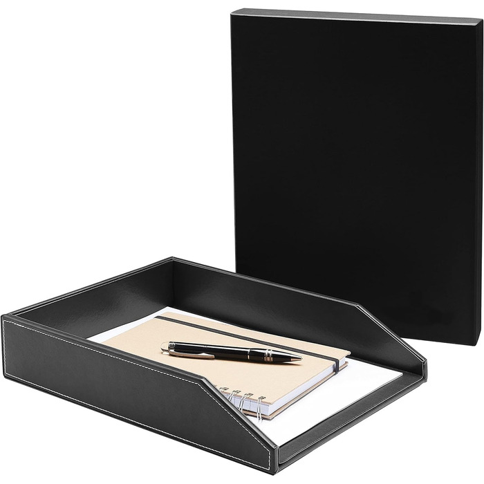 Штабелювані шкіряні лотки для документів, штабелювані лотки для листів формату А4, комплект з 2 шт. , для офісу, дому та школи, чорні.