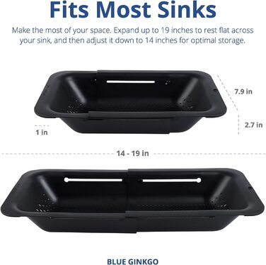Кошик для сита BLUE GINKGO над раковиною миття овочів та фруктів, злив вареної локшини висувна шухляда кухонне приладдя (20 Вт x 3
