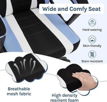 Ігрове крісло WOLTU для дітей, ергономічне дитяче робоче крісло зі спинкою та підлокітниками, для дитячих кімнат, з універсальними колесами та колесами з обважнювачами, сітчаста тканина, синій колір