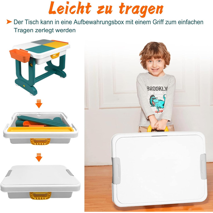 Дитячий стіл зі стільцями LARS360, комплект дитячих сидінь, багатофункціональний стіл з будівельних блоків, стіл для активності, двосторонній стіл для малюків, ігровий стіл для дитячого садка (оснащений 300 будівельними блоками), розміри 63 x 47 x 56 см