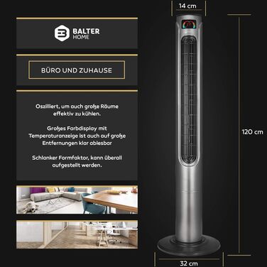Баштовий вентилятор Balter з пультом дистанційного керування, висота 120 см, безшумний, переможець тестів, вентилятор, вентилятор
