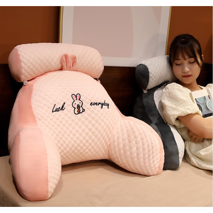 Подушка для читання з підлокітниками, подушка для спини ліжка, дивана, надзвичайно велика подушка для спини дорослого для читання зі знімним валиком для шиї (рожевий оксамит, 70 * 50 см)