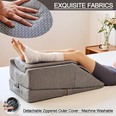 Багатофункціональна подвійна подушка для підняття ніг 9-в-1, 3 режими для колін, щиколоток та ніг, регульоване по висоті U-подібне положення ніг, бічні кишені та ручки, чохол з повітряним шаром, що прається (сірий сірийповітрянийшаровийчохолдляног)