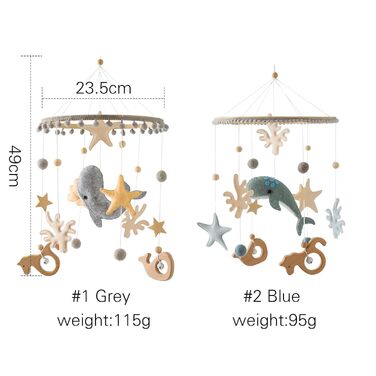 Мобільні дитячі дзвіночки вітру з фетровими кульками, морські істоти, китовий 3D мобільний дзвіночок вітру, підвісна гра для дитячого ліжечка Мобільний кулон для дитячого будинку Подарунок новонародженому (синій)