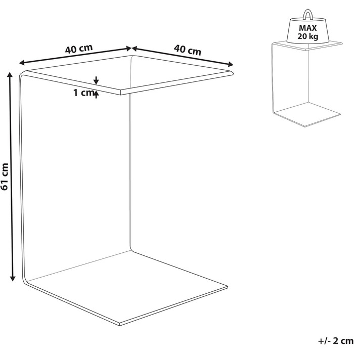 Журнальний столик Beliani, скло, прозорий, C-подібна форма, 40x61 см, сучасний, простий, Lourdes