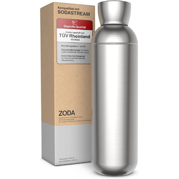 Пляшка для води SC7 ZODA з нержавіючої сталі 1 л Сумісна з Sodastream DUO, TERRA, EASY, ART, ONE, TOUCH, POWER, можна мити в посудомийній машині, змінна пляшка для виробника газованої води