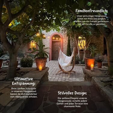 Підвісне крісло з органічної бавовни Udine з дерев'яним каркасом - М'яке підвісне крісло ручної роботи, стійке до розривів, м'яке