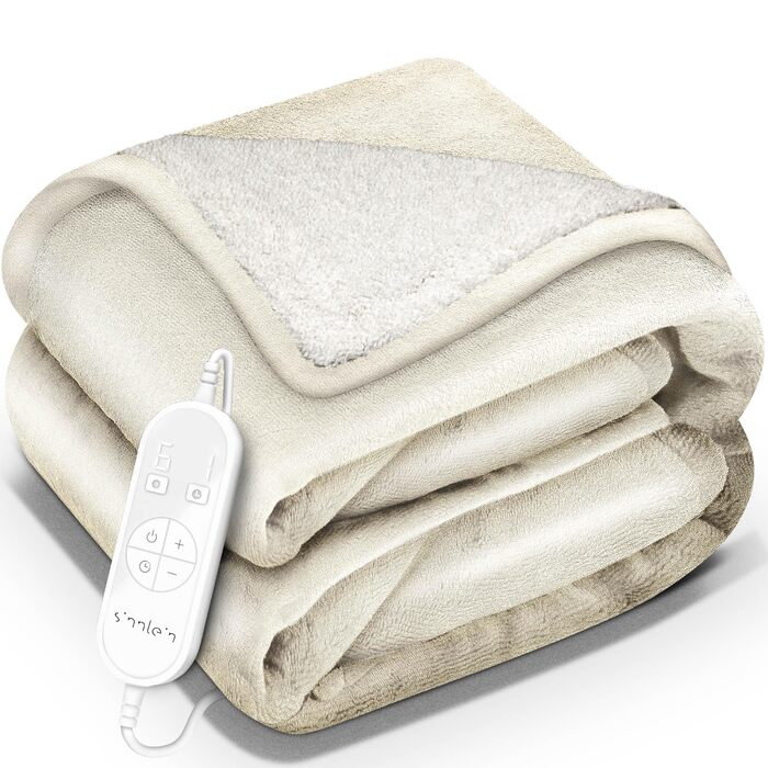 Електрична ковдра з автоматичним вимкненням, 200 x 180 см Електрична ковдра з підігрівом та 9 температурними режимами Затишна ковдра для ліжка, дивана Електрична ковдра з таймером та цифровим дисплеєм, 200 x 180 см, бежева