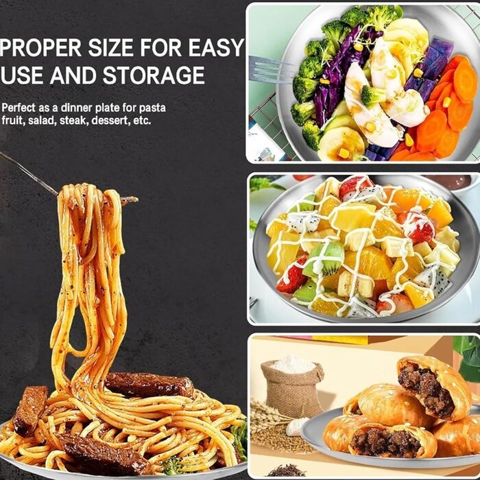 Набір з 4 круглих тарілок з нержавіючої сталі, діаметр 20 см для кемпінгу, пікніків, походів, кухні та вечірок