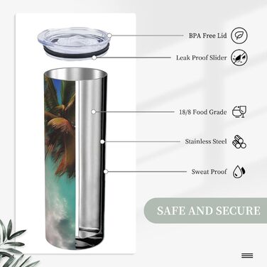 Кухоль з прямою трубочкою, дизайн Карибських островів, дорожній кухоль, підходить для кемпінгу, офісу та дому, 590 мл