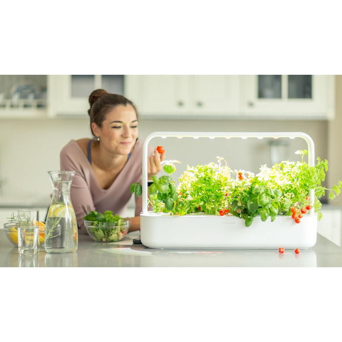 Кімнатний сад Click and Grow, простіше, ніж гідропонна система вирощування, Розумний сад зі світлодіодним підсвічуванням, трав&39яний сад, крита теплиця з 9 рослинними коробочками в комплекті (білий)