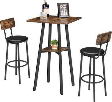Барний стіл HOOBRO на 2 рівні, високий бістро-стіл, невеликий стоячий стіл з 2 стільницями, кухонний стіл, балконний стіл, для вітальні, конференц-залу, бару, рустикальний коричневий та чорний EBF51BT01