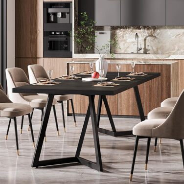 Обідній стіл Tribesigns 180 см для 6-8 осіб, сучасний обідній стіл з металевим каркасом, прямокутний кухонний стіл для їдальні вдома (чорний)