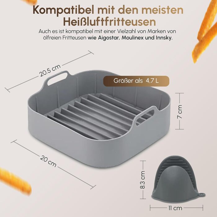 Аксесуари для фритюрниці Beavel 4 шт. - Аерофритюрниця з силіконовою формою масляний спрей рукавички для духовки кухонні щипці - Силіконова форма для фритюрниці сумісна з Ninja, Cecotec і COSORI.