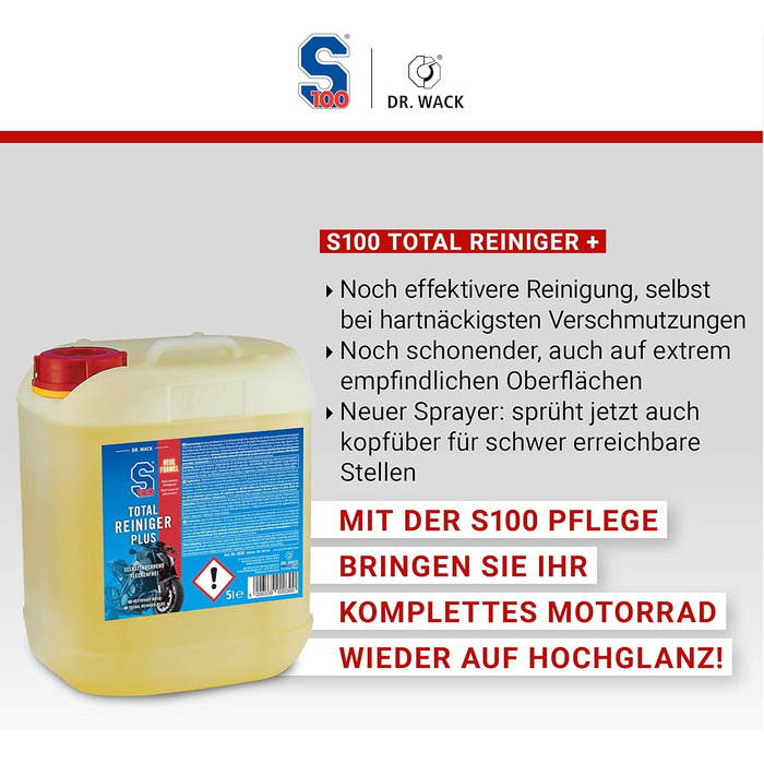 Літрів - Ефективний очищувач для мотоциклів з гелевою формулою - Дбайливе очищення від бруду - Висока продуктивність і потужність очищення - Високоякісний догляд за мотоциклом 5 л (1 упаковка) Одномісний, 100 Total Cleaner Plus 5