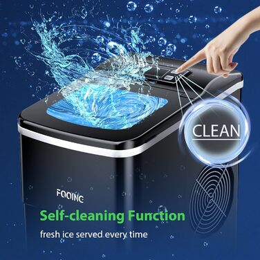 Машина для виробництва кубиків льоду FOOING Льодогенератор Кубик льоду готовий за 6 хвилин 2-літровий льодогенератор з лопатою для льоду та кошиком Світлодіодний дисплей Машини для кубиків льоду для домашнього бару Black