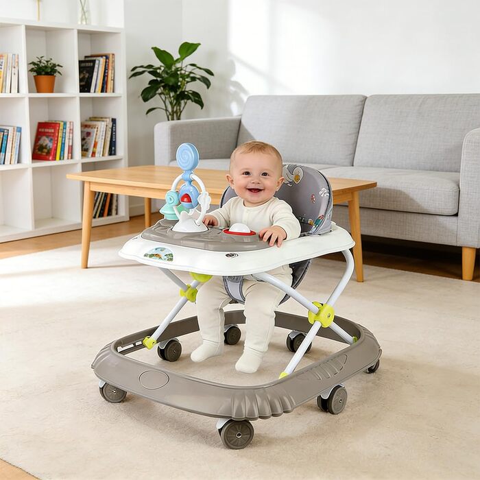 Дитячі ходунки 4 в 1, допоміжний пристрій для ходьби, ходунки, світло та колеса, з 6 місяців, вантажопідйомність 12 кг (67 x 72 x 92 см хакі (B))