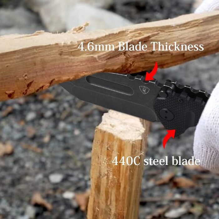 Складаний ніж Tanto з кліпсою, гострий кишеньковий ніж з лезом зі сталі 440C, чорна рукоятка G10, склобій, подарункова коробка - К