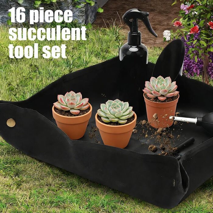 Набір інструментів для бонсай, 17 предметів, з килимком для пересадки рослин 50х50 см. Комплект інструментів для сукулентів та догляду за садом для бонсай, пересадки та догляду за рослинами.