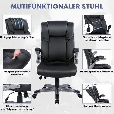 Офісне крісло COLAMY з високою спинкою, ергономічне комп&39ютерне крісло, шкіряне крісло з м&39якими складними підлокітниками, регульований фіксатор нахилу, обертове крісло для дорослих, чорний сучасний