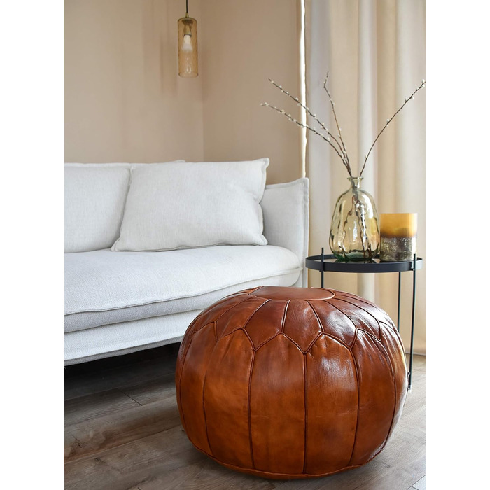 Дивіться гарний пуф великого розміру з натуральної шкіри - ручної роботи - з наповненням - пуф-мішок для ніг (медово-коричневий)