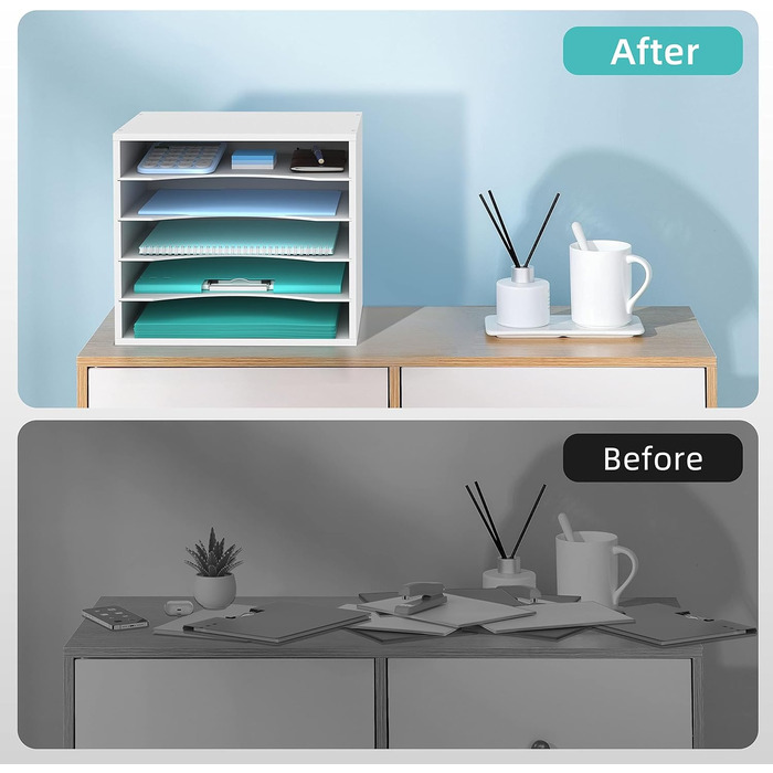 Рівневий органайзер для паперу SUPEASY для столу, дерев&39яний настільний органайзер з регульованим лотком для листів, сортувальник пошти для офісу, школи та дому, білий, 5-