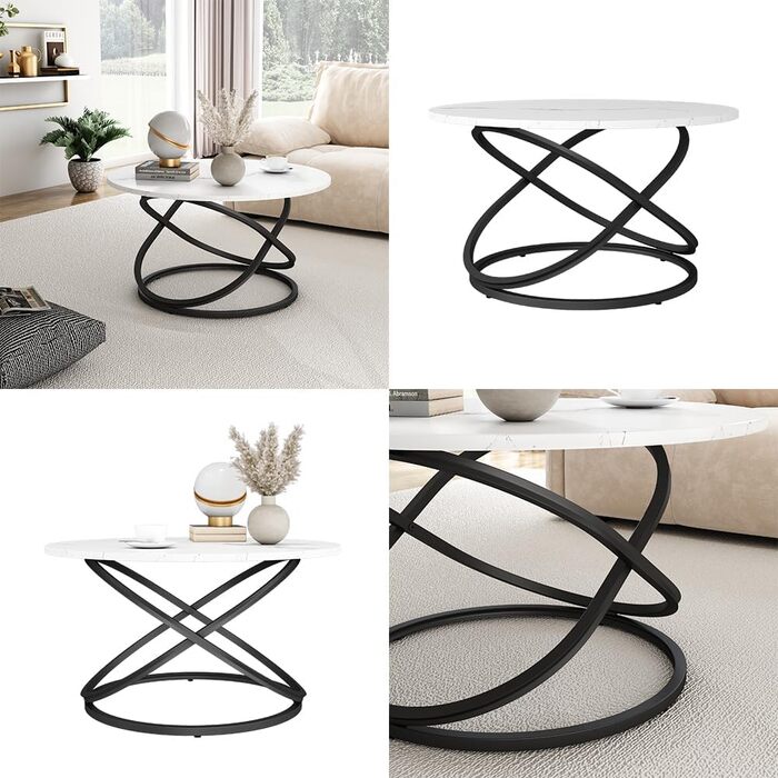 Журнальний столик Vicco Calgary, білий/чорний, 79,5 x 62 см з великою робочою поверхнею