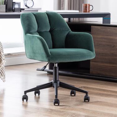 Оксамитове офісне крісло з колесами, обертове крісло, регульоване по висоті робоче крісло, товста спинка, зручне офісне крісло для домашнього кабінету, спальня, зелений