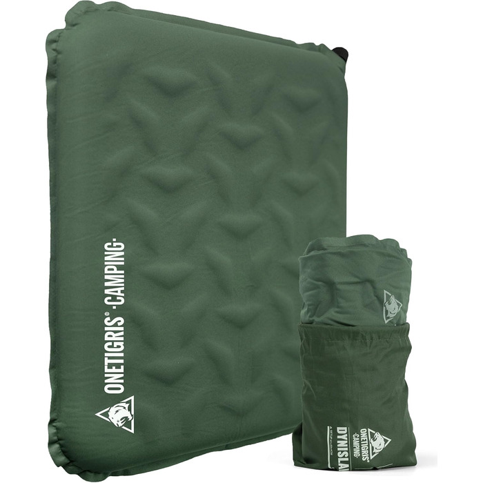 Самонадувальна подушка для сидіння 41 x 33 x 4 см, Складана подушка для сидіння на вулиці, Надлегка подушка для кемпінгу 150 г, Надувна подушка для походів, пікніків, Зелений рейнджер