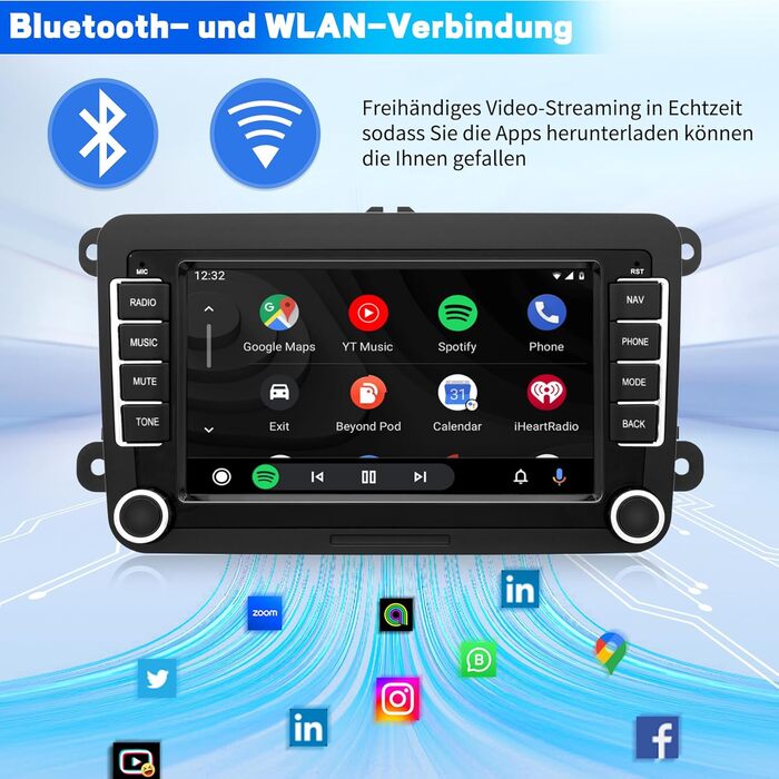 Автомагнітола для VW Passat Golf Polo Caddy Bettle Touran Tiguan Jetta Seat Skoda, система Android 12 2G64G, 7-дюймовий сенсорний екран Carplay Android Auto GPS Navi WiFi Bluetooth FM RDS радіо